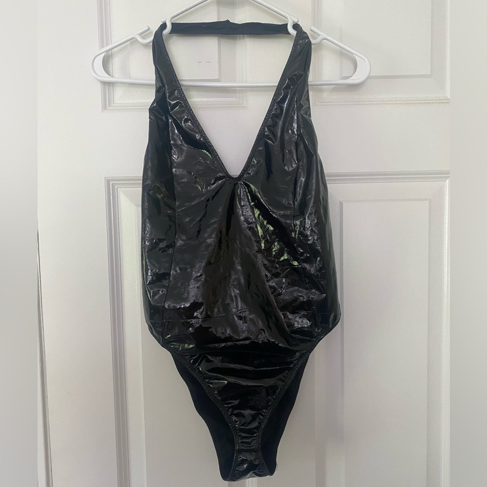 Fake leather black bodysuit size M